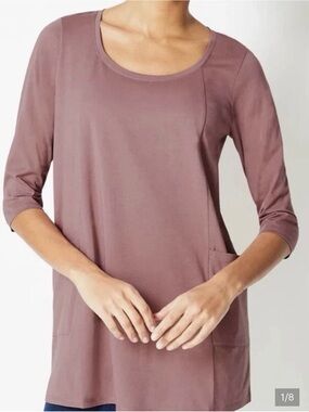 Pure Jill knit Tunic Top Women Med Mauve Organic Cotton Slub Knit Lagenlook